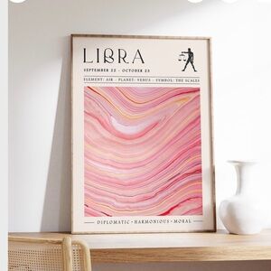 Libra Zodiac Art Print - Pink and Cream